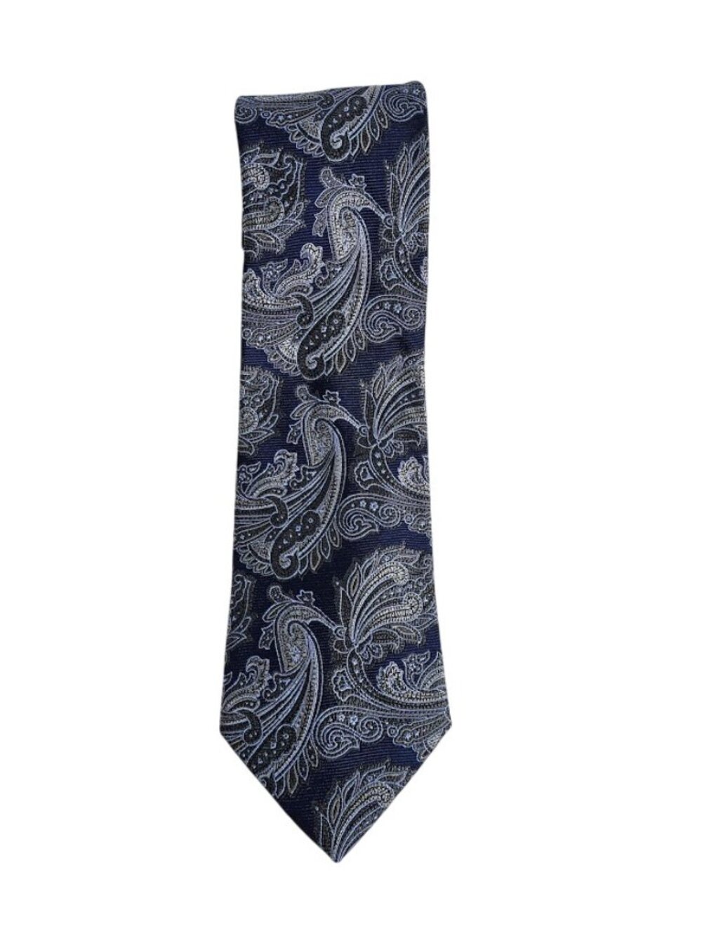 JOS A BANK Signature Col 100% Silk Tie Necktie NAVY BLUE BLACK Paisley Print 59" - Picture 1 of 5